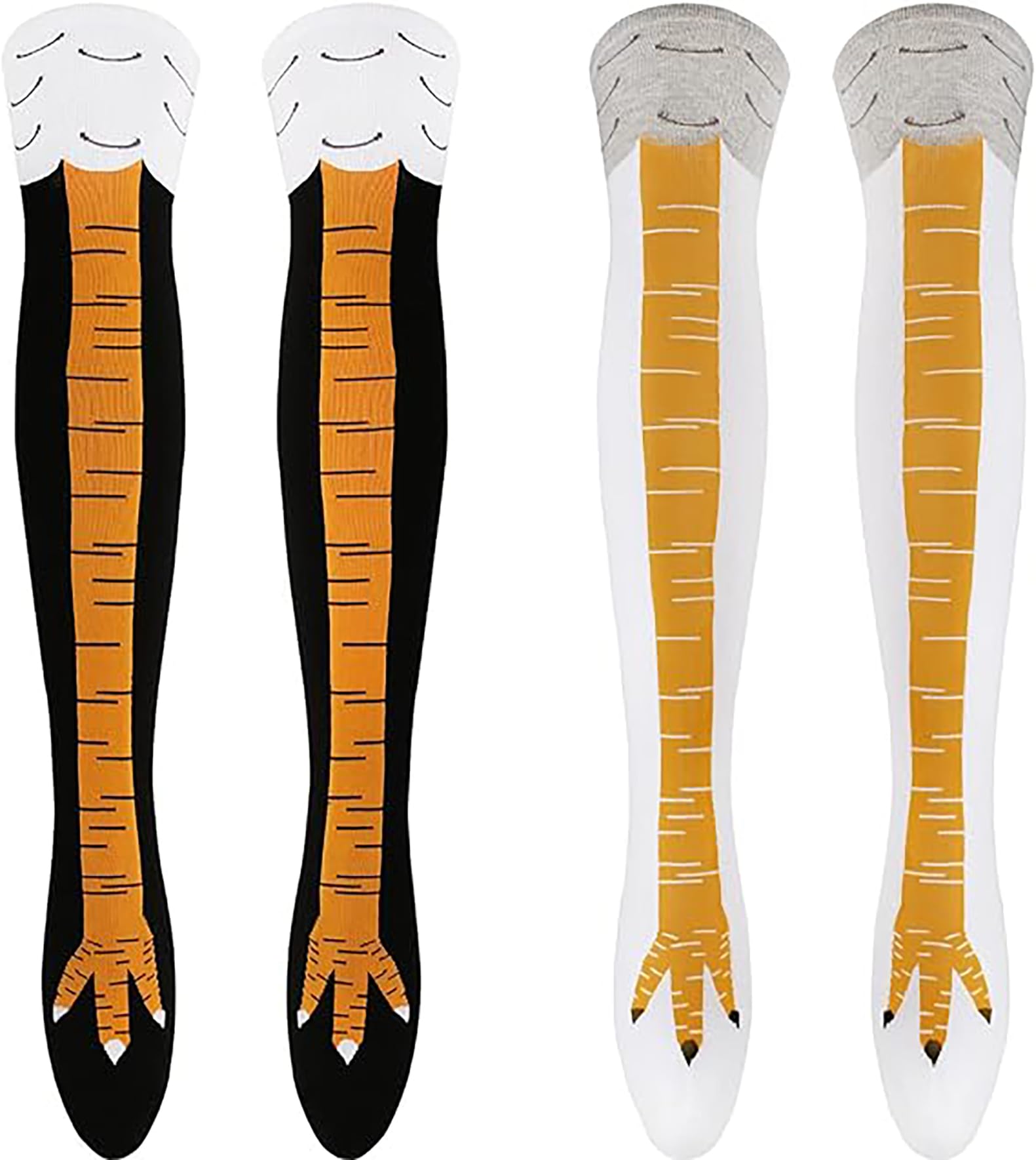 ALMEKAQUZCrazy Funny Chicken Legs Feet Over The Knee Funny Gifts For Party Novelty Socks For women（Black,White,2 PCS）