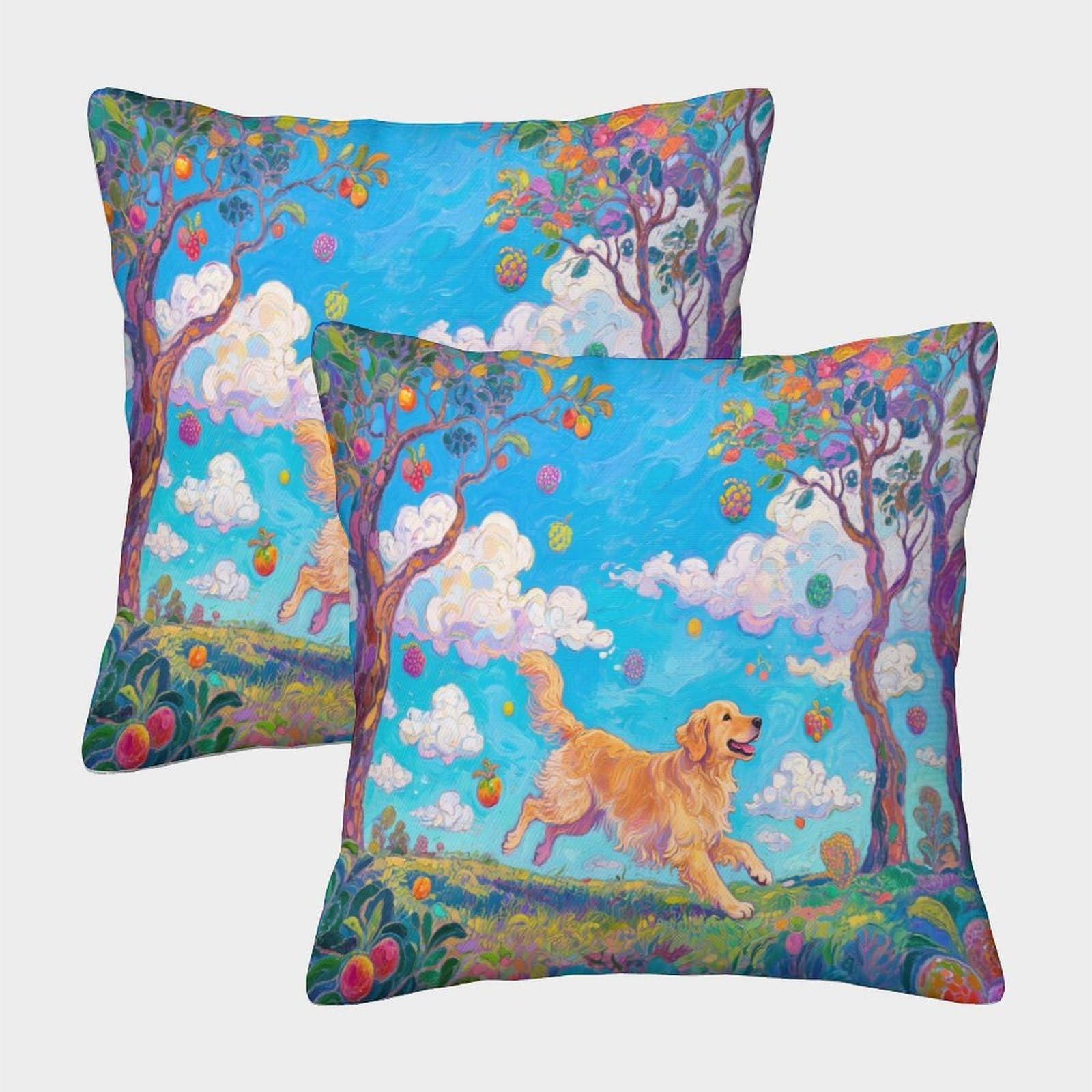 Emyxpaqm Style-6 Cushion Cases Golden Retriever In An Orchard Throw Pillow Cover 100% Polyester, Set Of 2 Decorative Square, For Sofa, Couch 45X45cm