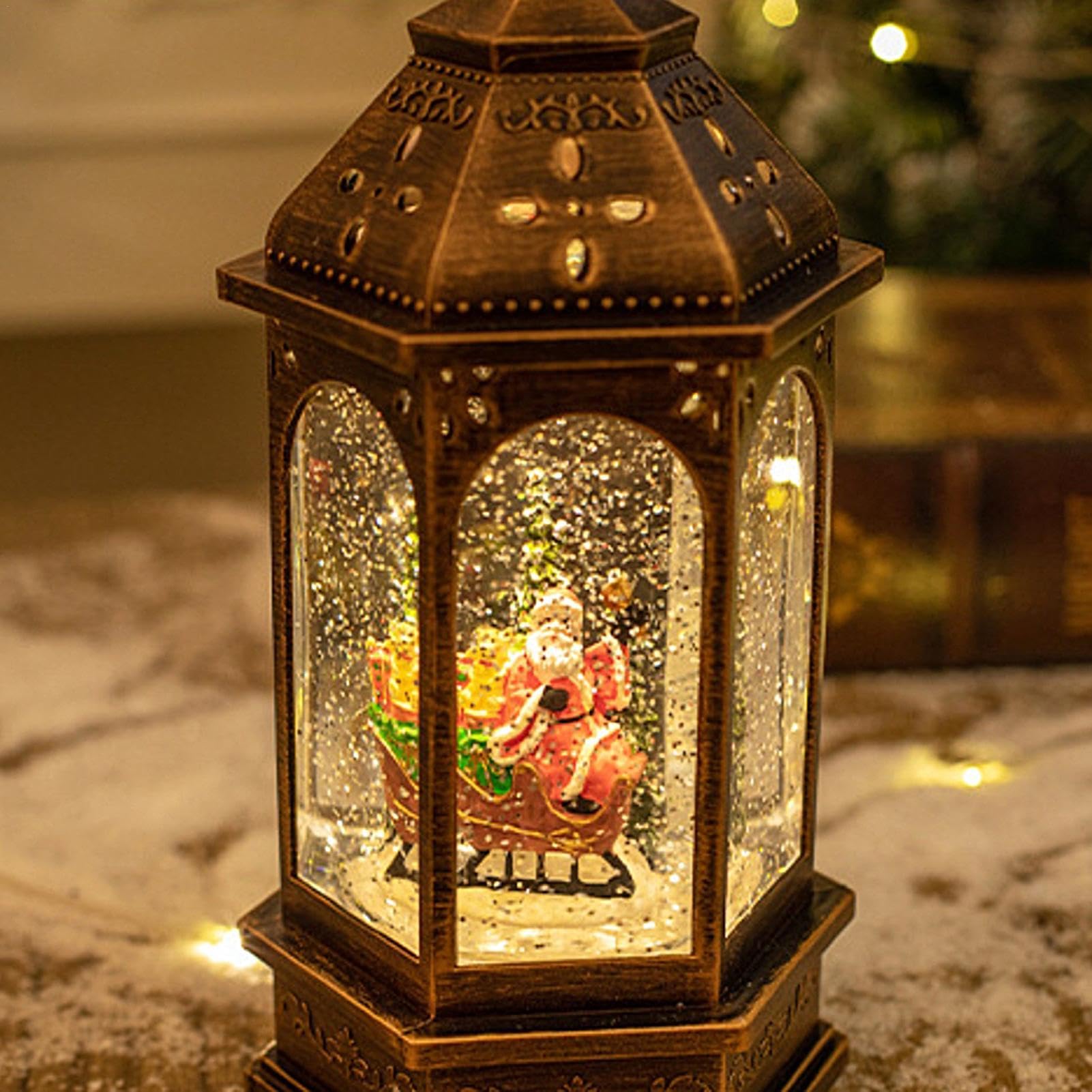 Linterna de Navidad iluminada de mesa, bolas de nieve de Navidad