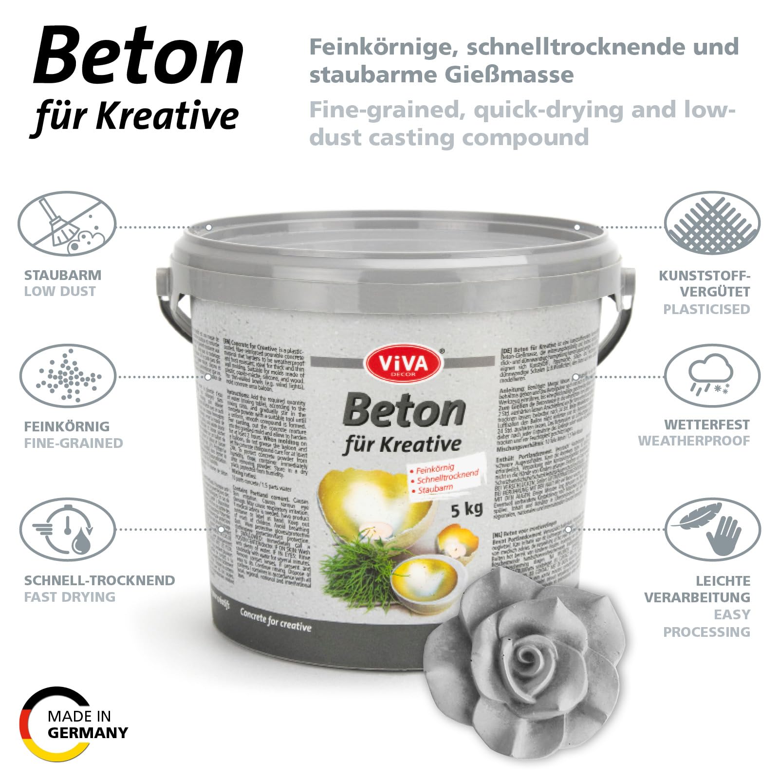 Viva Decor Beton dla kreatywnych osób, szary, 5 kg, materiał syntetyczny, 20 x 20 x 17,8 cm