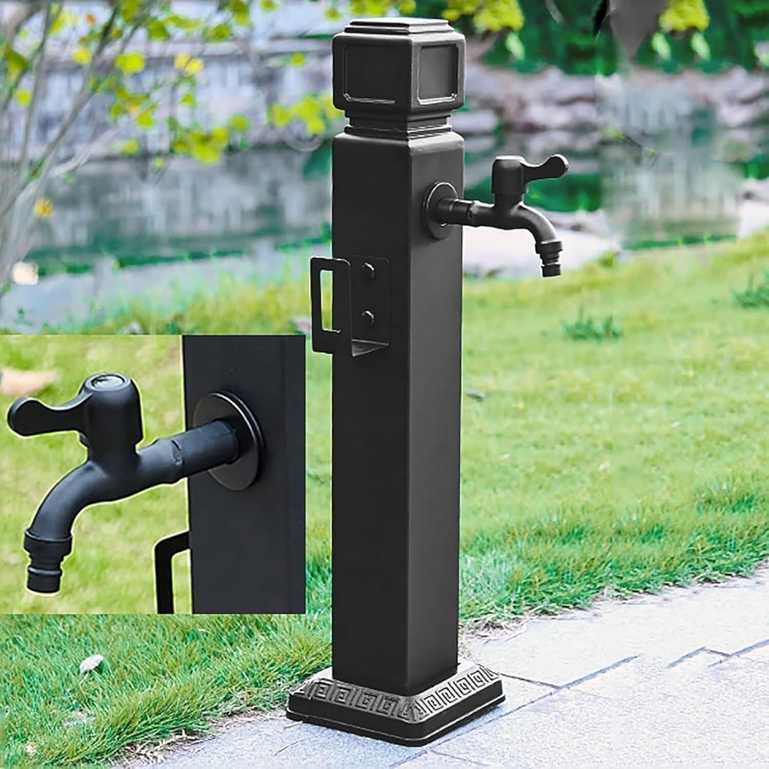 HGOuhK Water Tap Fountain Hydrant Freestanding Outdoor Garden Water Column with Double Faucet - Vertical Watering Post for Patio Irrigation