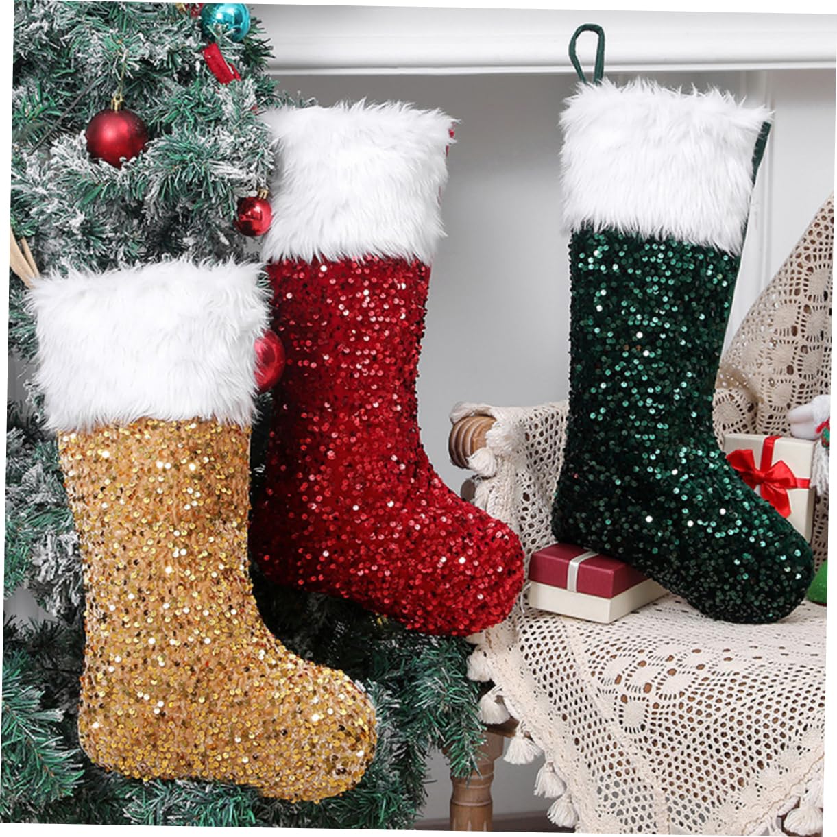 3pezzi Calza di Natale Appesa Borsa Regalo per Calze di Natale Decorazione per Albero di Sacchetto Regalo Calzini di