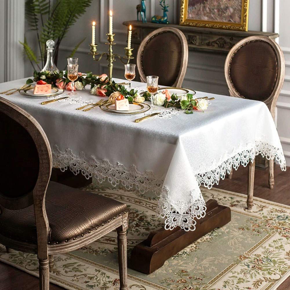 Manteles para bodas y fiestas, cubierta de poliéster para banquetes, diseño de encaje bordado, a prueba de aceite y derrames, ideal para decoración