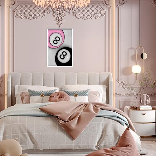 Miniatura 5 de Póster retro de 8 bolas de billar, impresión artística de pareja, color rosa y negro, lienzo de impresión preppy Y2K, decoración de habitación