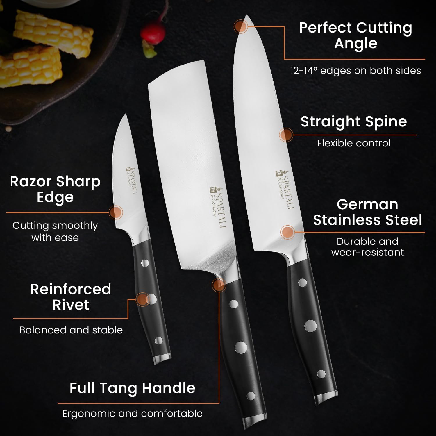 3-Piece Kitchen Knife Set – Includes 8” Chef Knife, 7” Nakiri, 3.5” Paring – High Carbon German Stainless Steel Blades, Ergonomic Handle – Versatile Knife Trio for Chopping, Dicing, and Slicing - Image 3