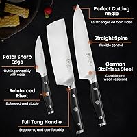 Vista 3 de 3-Piece Kitchen Knife Set – Includes 8” Chef Knife, 7” Nakiri, 3.5” Paring – High Carbon German Stainless Steel Blades, Ergonomic Handle – Versatile