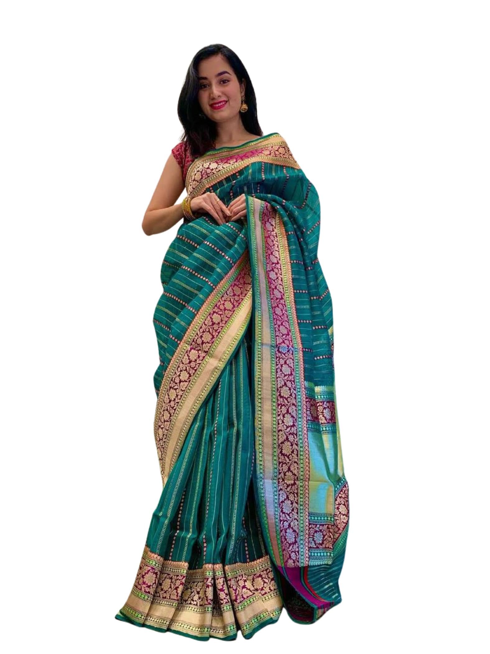 rfgoabha Women Soft Silk Saree with Golden Woven Border and Rich Pallu, Saree for Wedding, Ethnic Wear Teal green-NF_41-picture-44
