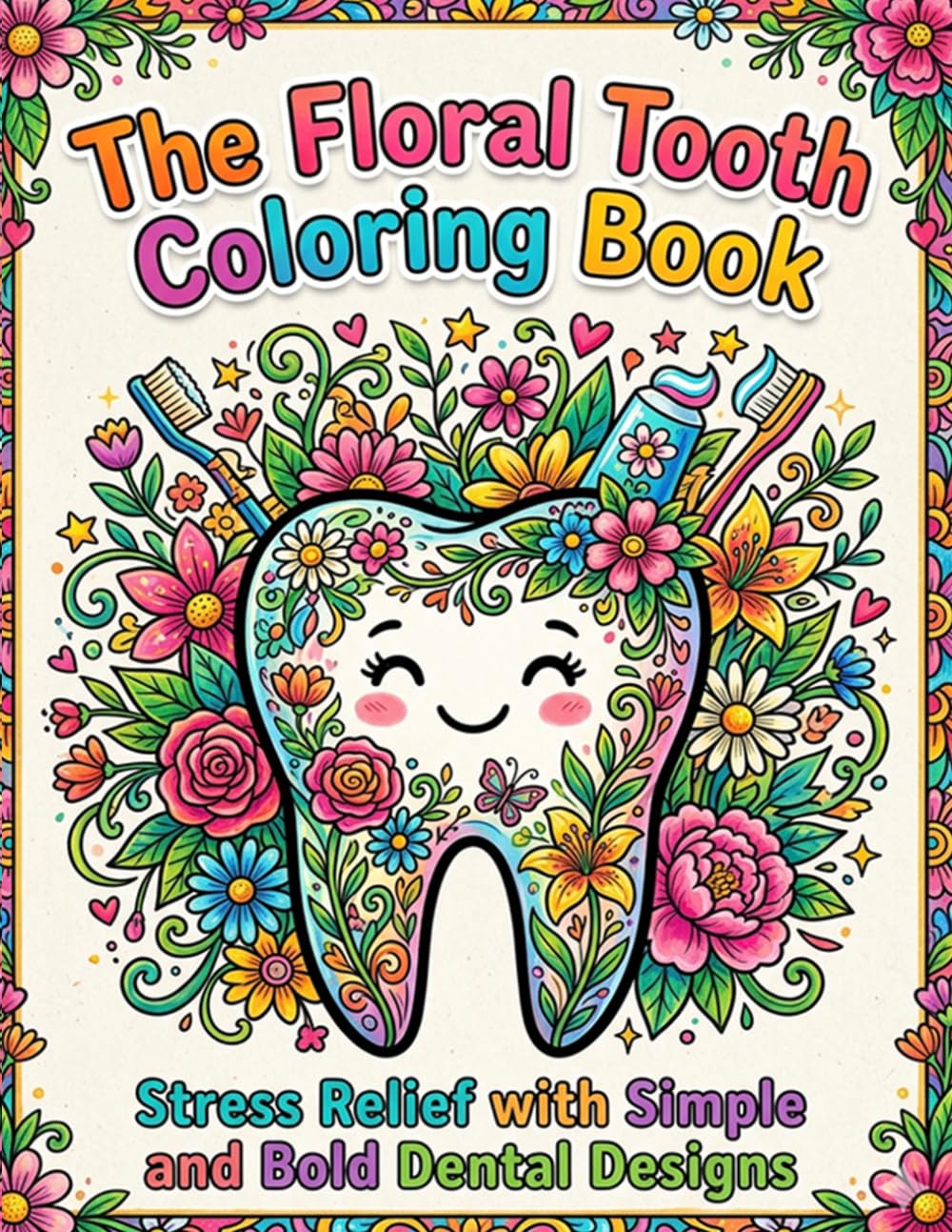 The Floral Tooth Coloring Book: Stress Relief with Simple and Bold Dental Designs: Relaxing Tooth Inspired Floral Patterns Cute Smiling Designs and Easy Coloring Fun for Adults and Teens