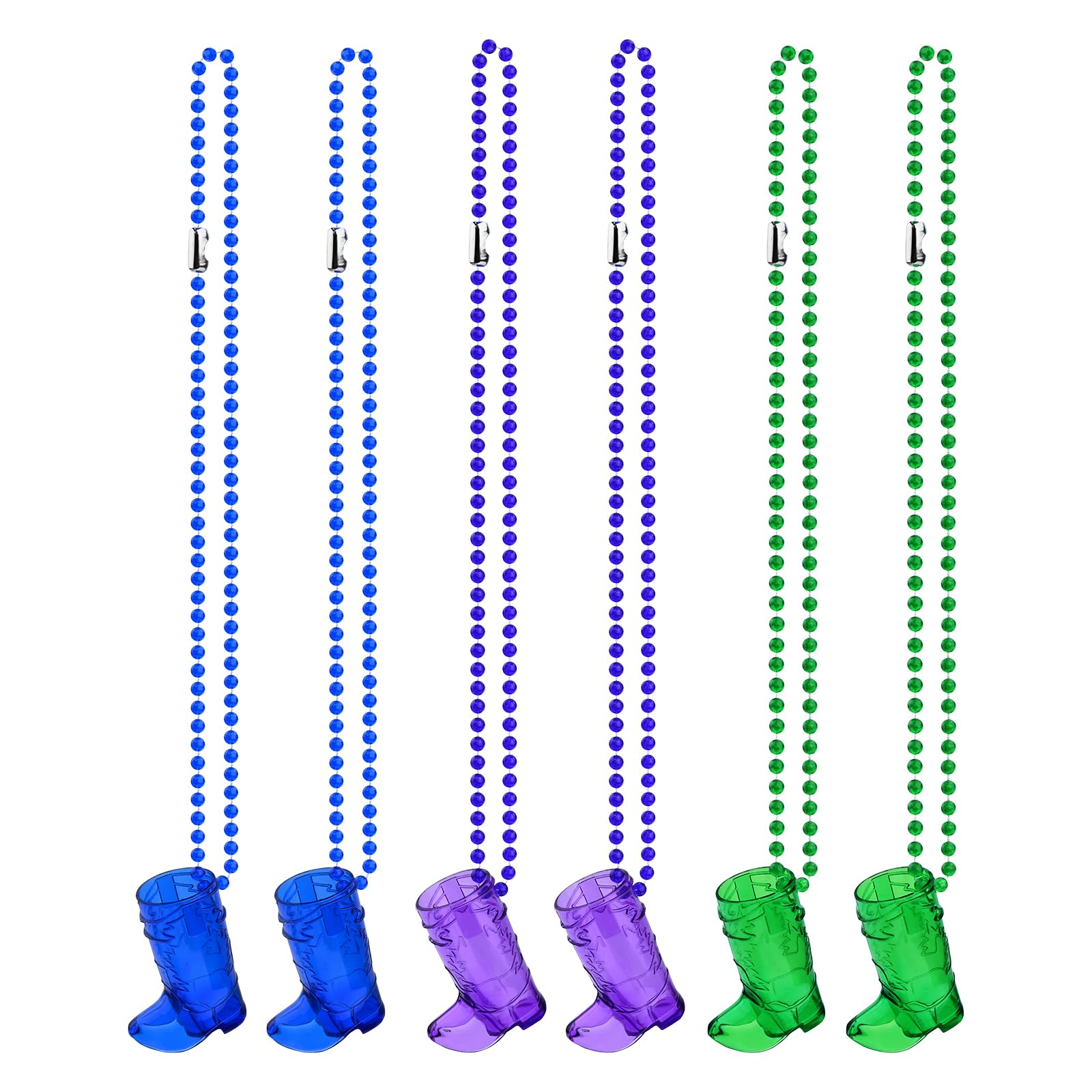 Bekecidi 6 Pcs Cowboy Boot Shot Glasses with Necklaces, Mini Western Cowboy Plastic Cups Reusable Cute Cups for Wedding Decorations Theme Party Supplies (Purple+Blue+Green)