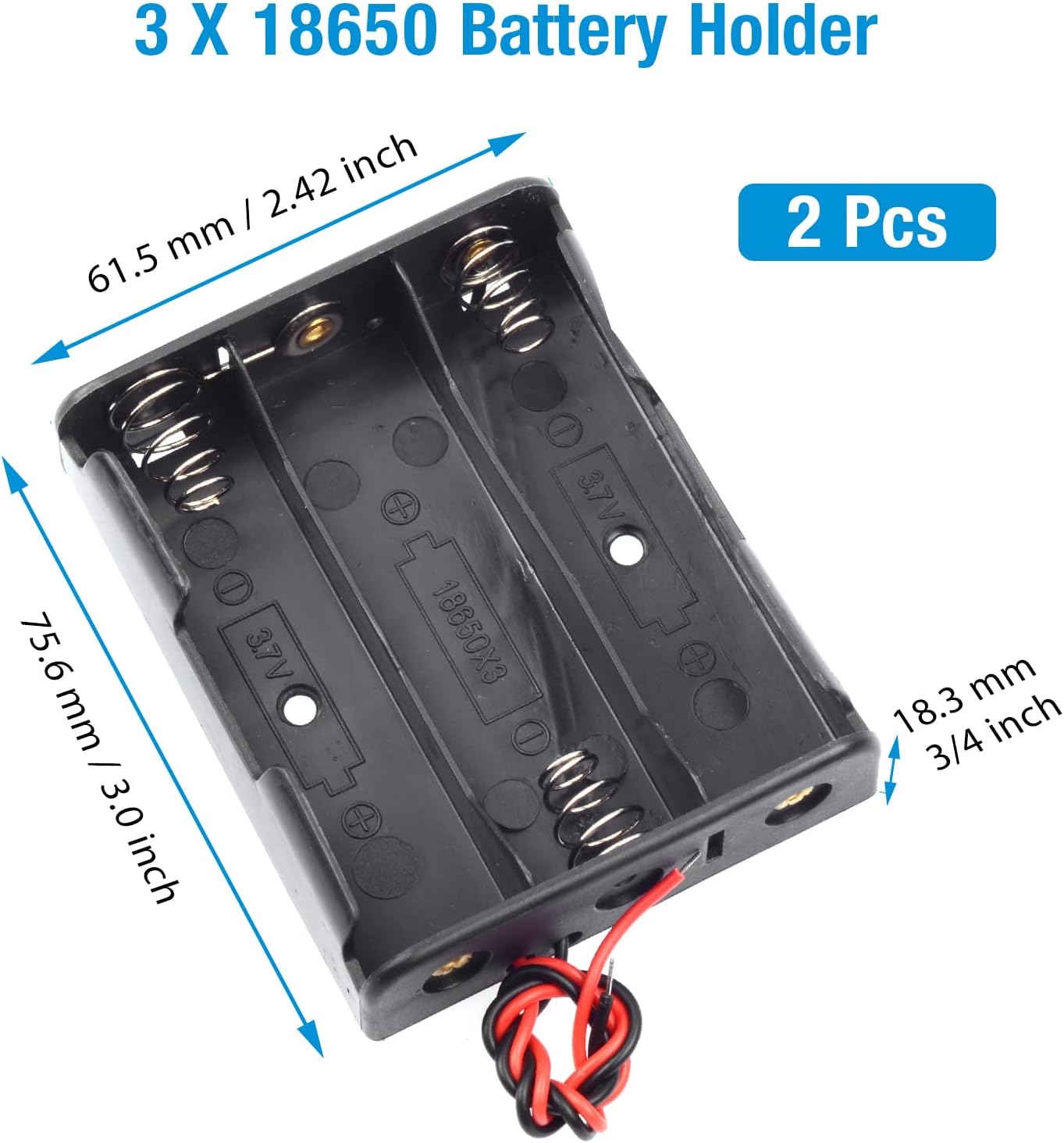 QTEATAK 8 Pack 18650 Battery Holder Bundle with Wire 1 18650 Battery Holder 3.7V, 2 Pcs, 2 Battery Holder 7.4V, 2 Pcs, 3 Battery Holder 11.1V, 2 Pcs, 4 Battery Holder 14.8V, 2 Pcs