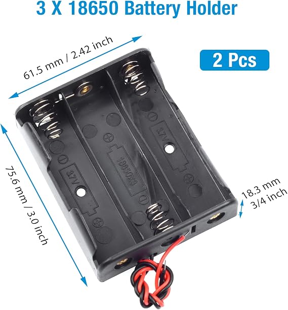 8 Pack 18650 Battery Holder Bundle with Wire 1 18650 Battery Holder 3.7V, 2 Pcs, 2 Battery Holder 7.4V, 2 Pcs, 3 Battery Holder 11.1V, 2 Pcs, 4 Battery Holder 14.8V, 2 Pcs
