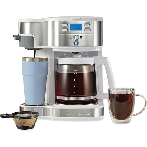 Hamilton Beach 2-Way Programmable Coffee Maker, 12 Cup Glass Carafe And Single Serve Coffee Maker, White with Stainless Steel Accents, 49933