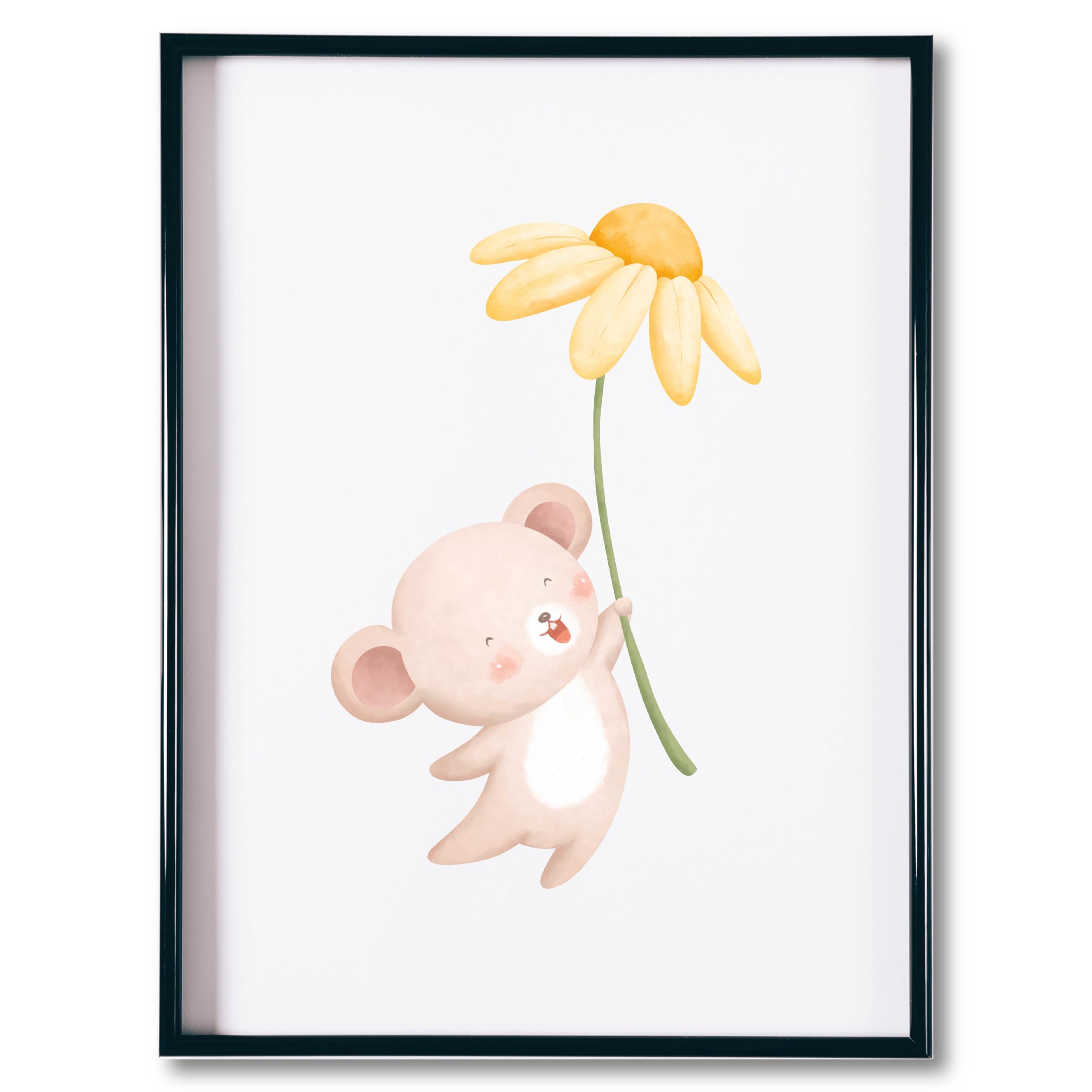 Generisch Damalia | 4 imágenes para habitación infantil | animales felices con flor | póster A4 sin marco de fotos | póster para habitación infantil | niña y niño | aprox. 21 x 30 cm | animales