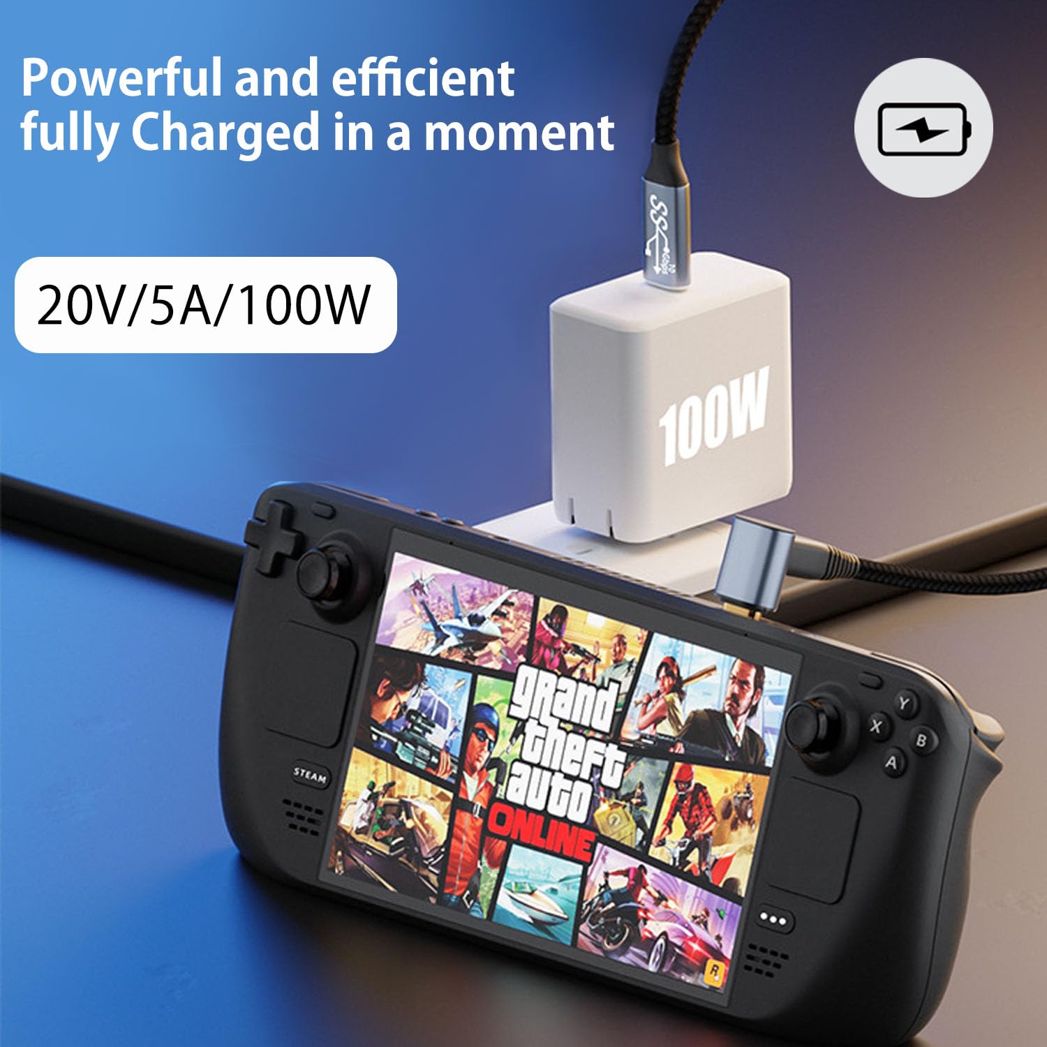 Cavo Adhiper USB C A USB C 90 Gradi, 100W PD, 10Gbps, Video 4K 60Hz, 1m Per Steam Deck, Laptop E Smartphone - 2