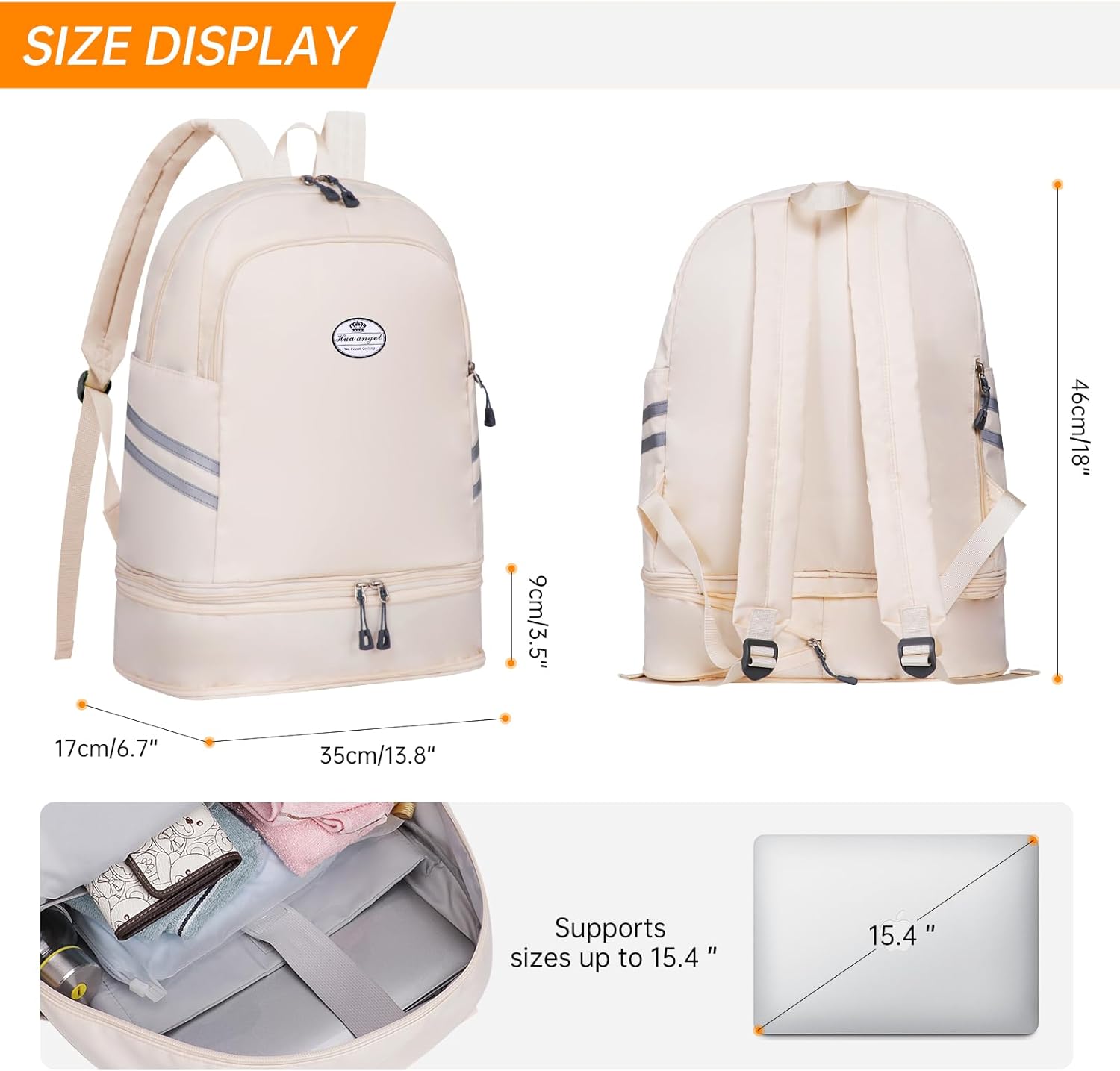HUA ANGEL Waterproof Carry on Backpack for Men & Women Lightweight Laptop Travel Backpack with Shoe Compartment for Sports