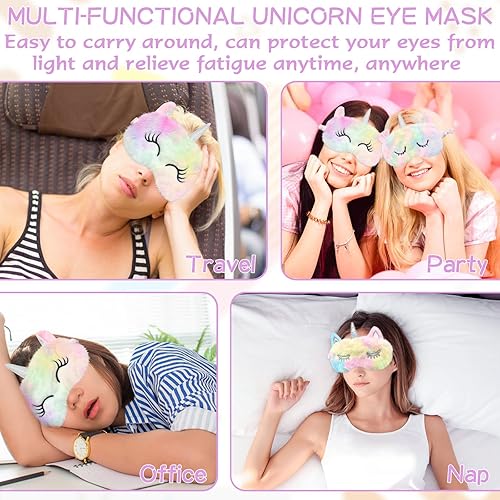 Miniatura 4 de ZeeDix Paquete de 6 máscaras de dormir de unicornio de felpa suave, linda y divertida sombra de ojos para dormir, cuerno de unicornio, cubierta de