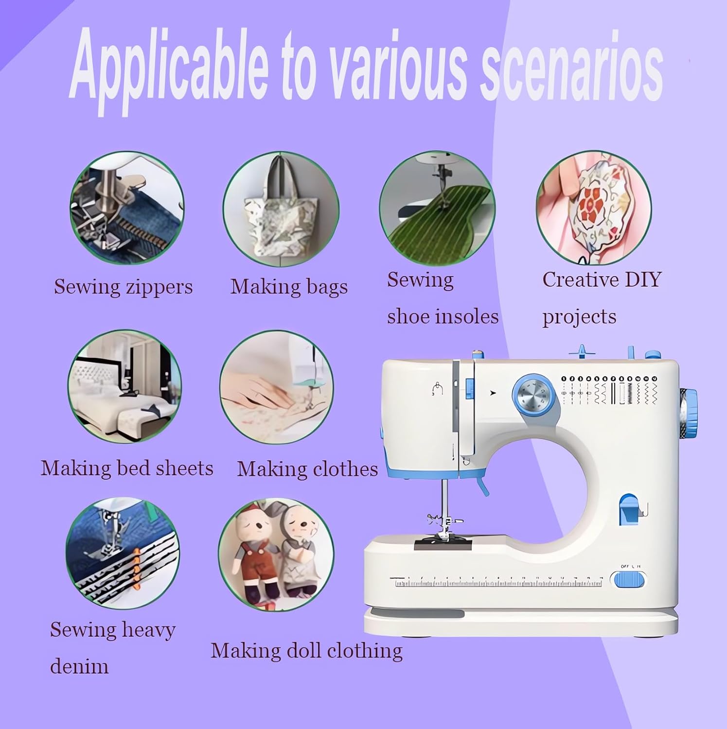 Sewing Machine for Beginners with 42 Pcs Sewing Threads Kit,Portable Sewing Machine with 12 Built-in Stitches,2 Speed(High-Low Speeds) Sewing machine for adults, White Blue - Image 4