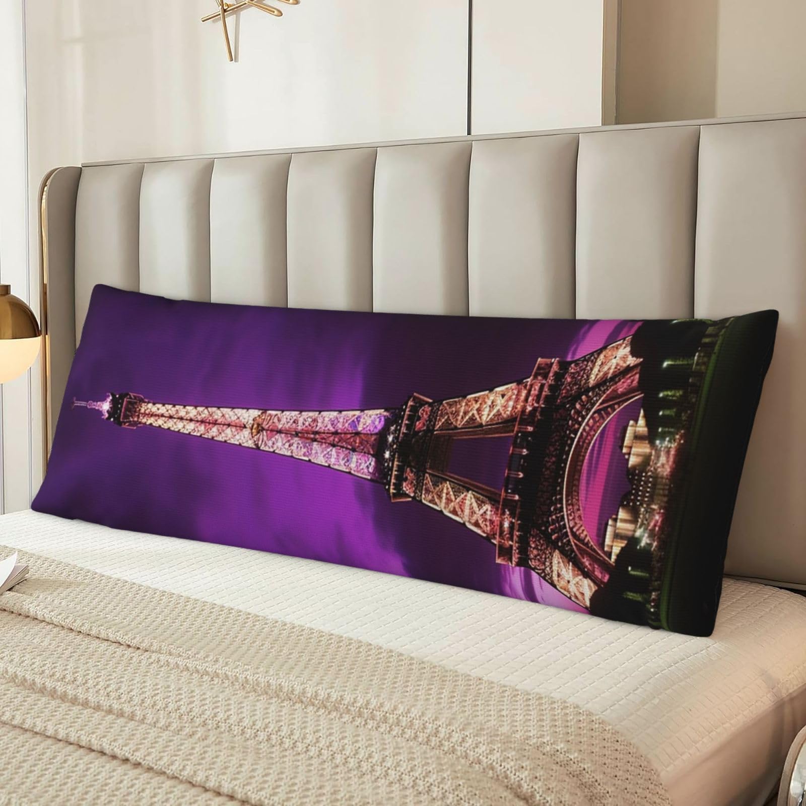 Purple Eiffel Tower Body Pillow Case Cover, Microfiber Long Pillow Cases, Ultra Soft and Cozy Plush Body Pillowcase Decorative Long Bed Pillow Cover for Sleeping 20x54 Inches