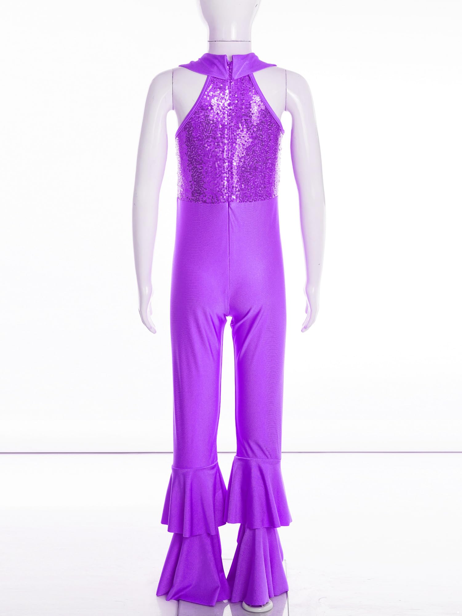 IEFIEL Mono de Danza Ballet para Niña Maillot de Gimnasia Rítmica Mono Lentejuelas con Media Cremallera y Pantalones Acampanados Disfraz de Baile 5-14 Años