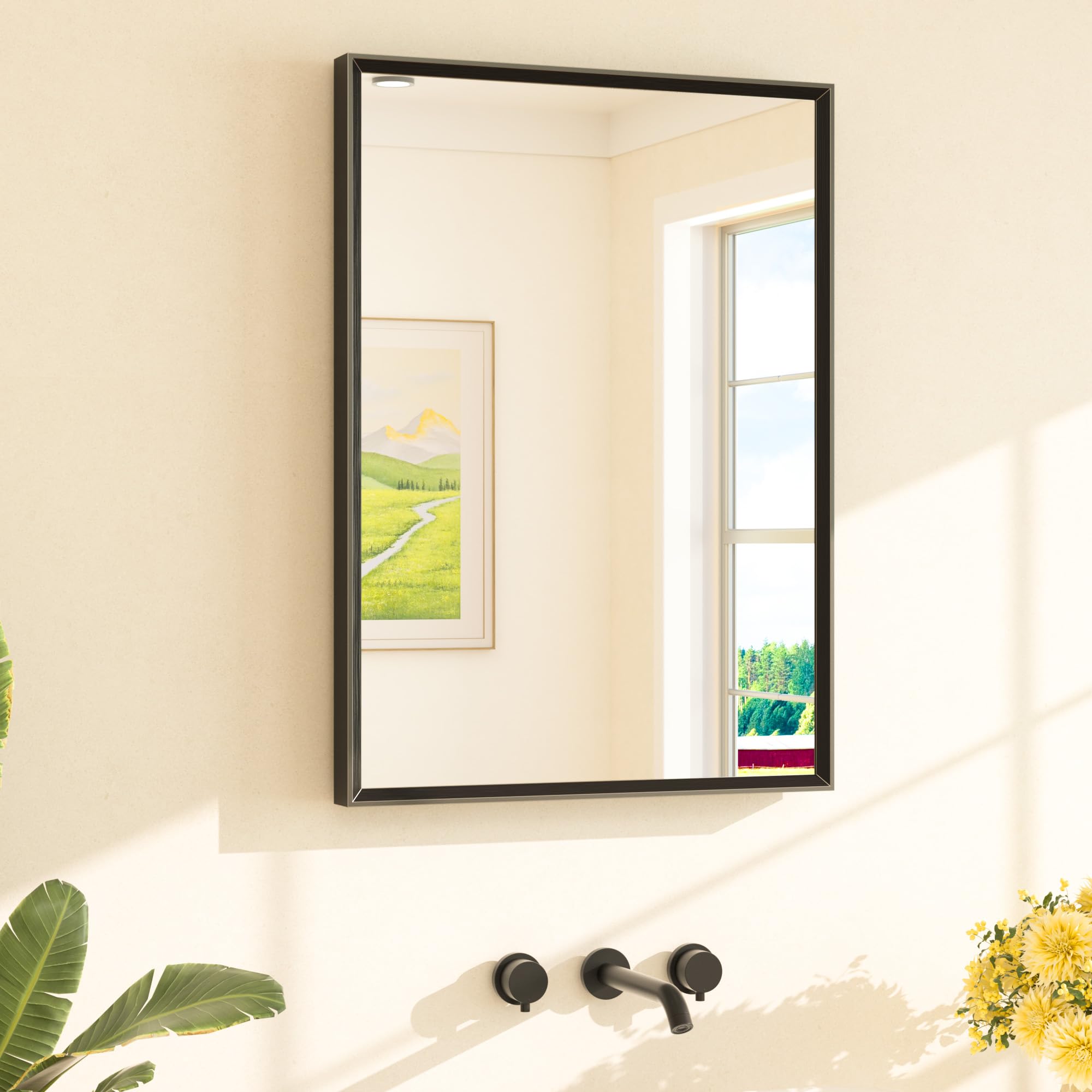 tetote black bathroom mirror 22" x 30" matte black rectangle beveled framed bathroom vanity mirror for over sink, tempered glass, shatterproof, stronger frame, modern farmhouse bedroom, entryway