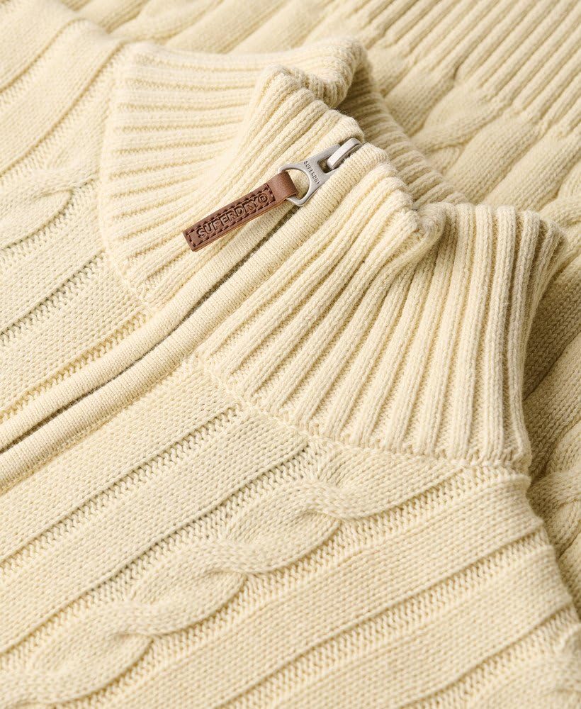Superdry Męski sweter bawełniany z zamkiem błyskawicznym i wzorem warkocza