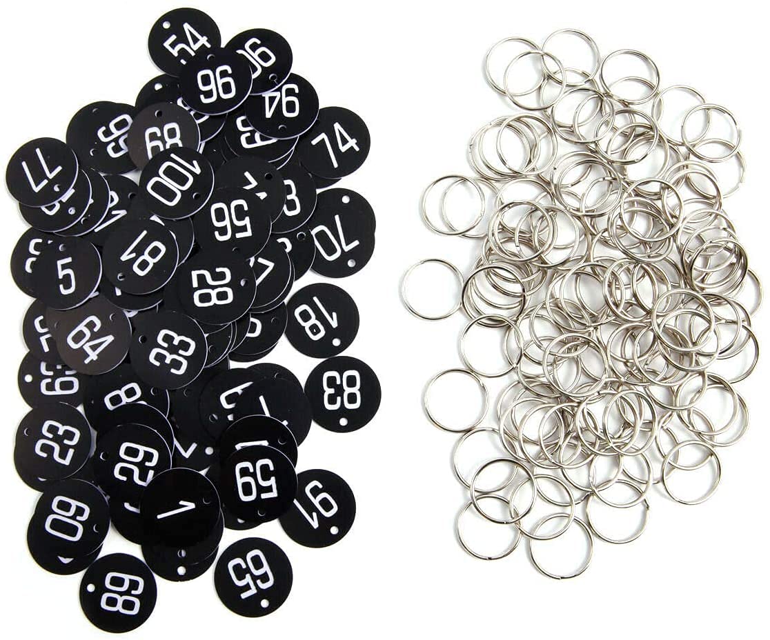 Etichette identificative in plastica con portachiavi (101-200 pezzi, nero)