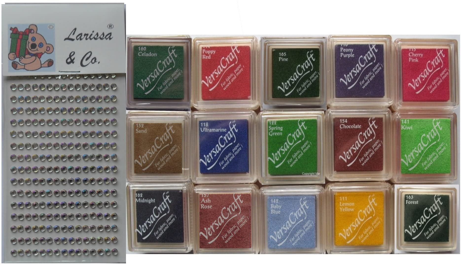 Tsukineko VERSACRAFT Small INK PAD for paper fabric wood etc Set Of 15 Different Colours Plus Larissa Exclusive Gems SET ONE