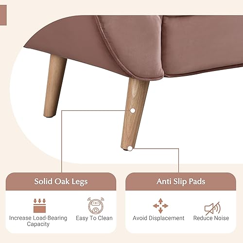 Miniatura 19 de Setawix Banco otomano tapizado de terciopelo con brazos acampanados, reposapiés copetudos con botones para sala de estar y dormitorio, modernos