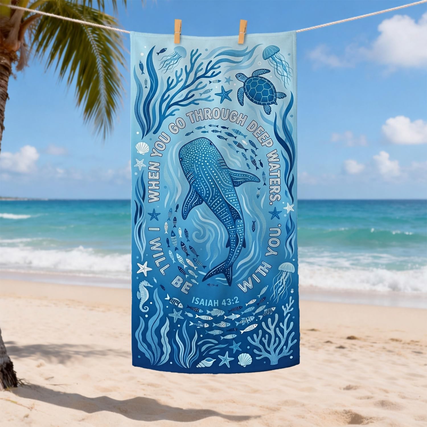 Ocean Blue Whale Microfiber Beach Towel, Quick Dry Absorbent Soft Sand Free Lightweight Bath Blanket, Ideal for Vacation Picnic Camping Pool Outdoor Travel Essentials 35x70 Inch