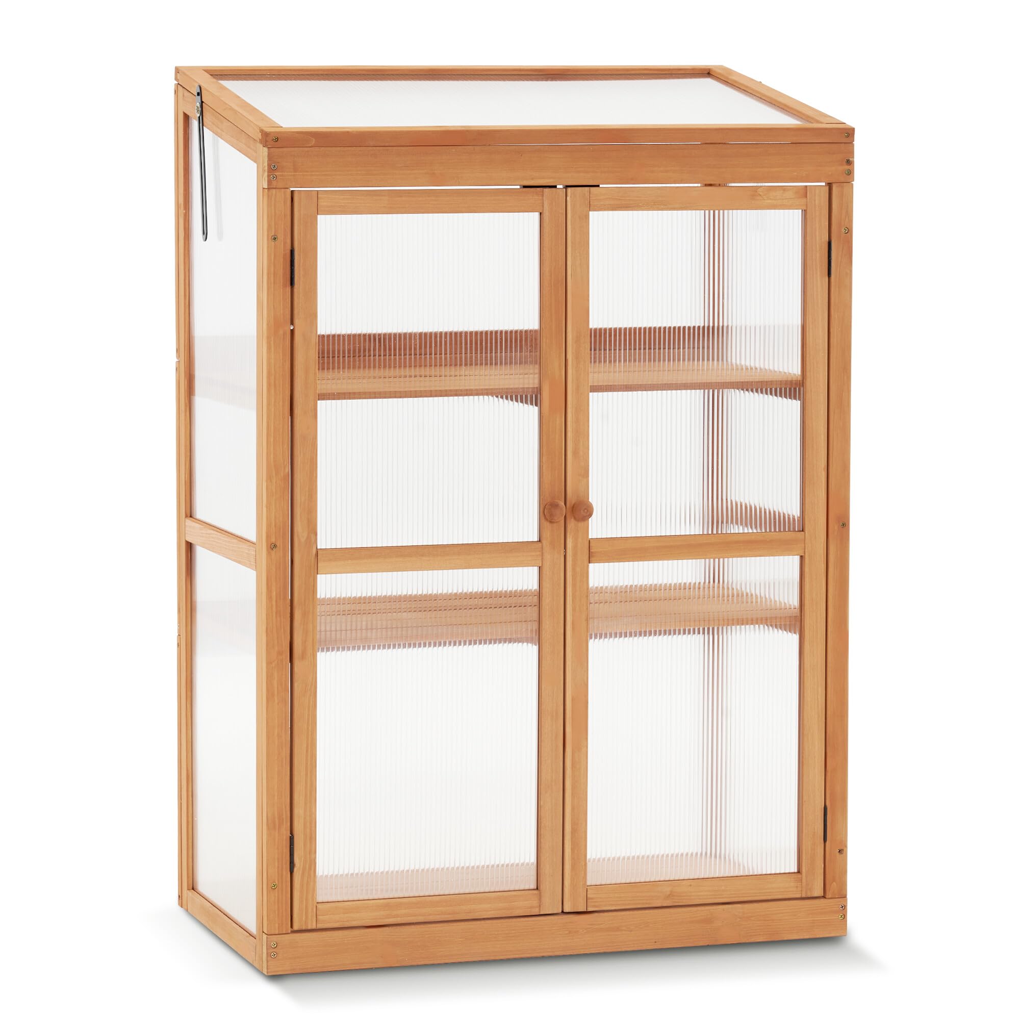 MCombo Wooden Cold Frame Greenhouse, Raised Flower Planter Shelf Protection for Outdoor Indoor Use, 0760 (Orange)