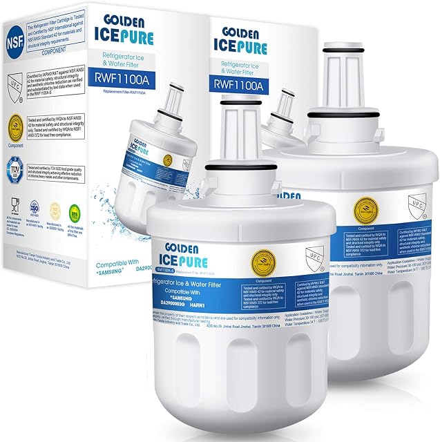 Water Filter Replacement for Samsung Aqua Pure Plus DA29-00003G,DA29-00003F, HAFIN1, HAFIN1/EXP,DA29-00003B, DA29-00003A, DA97-06317A, RFC1100A 2 Pack by GOLDEN ICEPURE RWF1100A (Invoice Available)