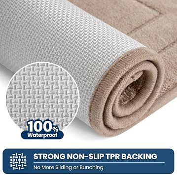 PURRUGS Machine Washable Kitchen Rug Set [2 PCS] (24 x 35.5+ 24 x 59), Non-Slip/Skid Kitchen Runner Rugs & Floor Mats, Super Absorbent Soft Standing Mats for Kitchen, Laundry & Sink, Beige