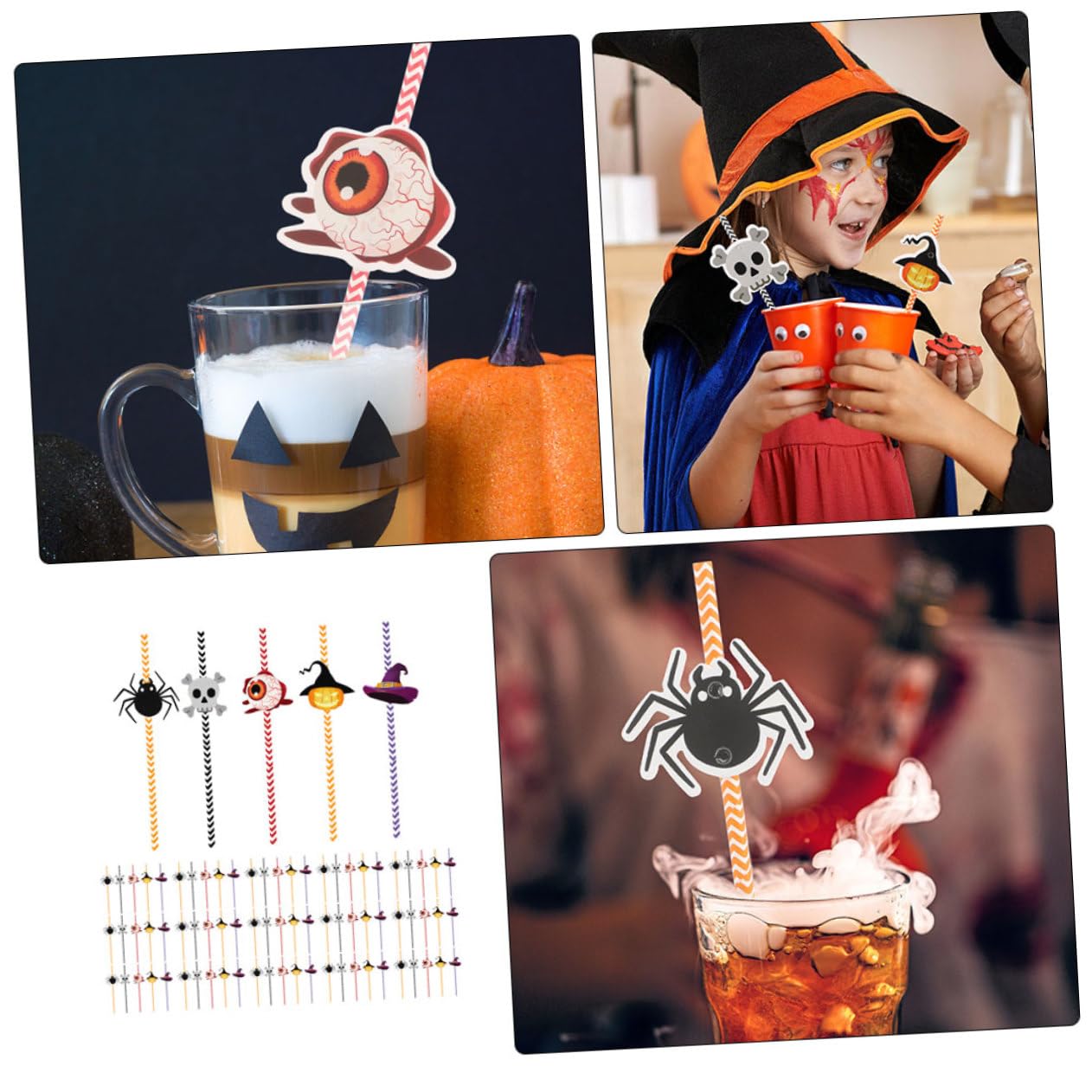 PRETYZOOM 4 Juegos Pajitas De Beber Ciervo Dulce Suministros Para La Fiesta De Halloween Pajitas De Coctel De Calabaza De Halloween Pegatinas Bebiendo Gallina Decoración Fresco Papel