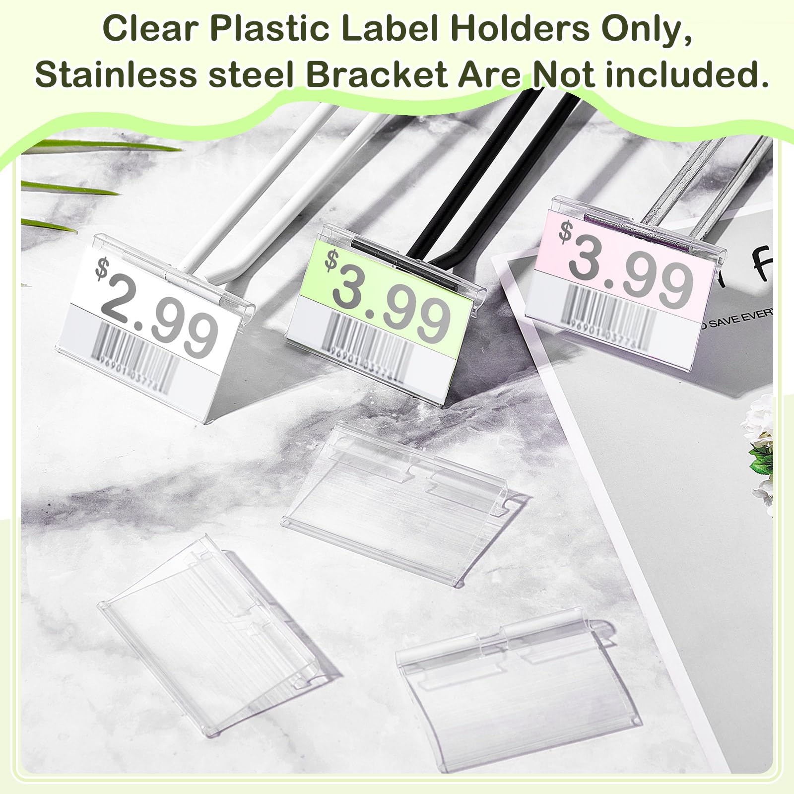 Tatuo Wiederverwendbarer Kunststoff-Draht-Etikettenhalter, klare Preiskartenschilder für Speisekammer, Einzelhandel, Supermarkt, Waren, Einkaufszentrum, Geschäft, Ticket, Displayhalter, Clip-on-Design