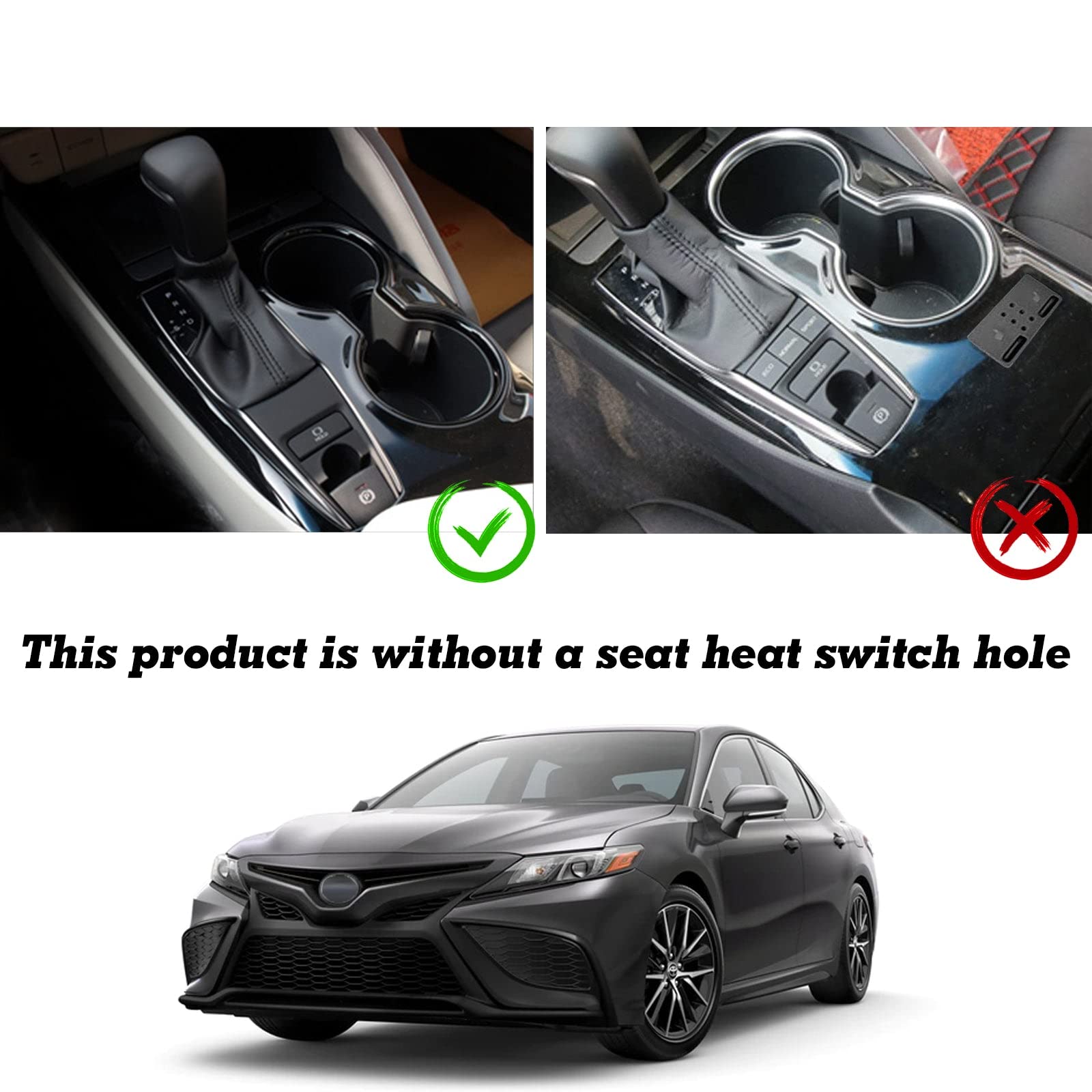 Xotic Tech Carbon Fiber Black ABS Gear Shift Panel Console Water Cup Holder Cover Trim, Compatible with Toyota Camry SE LE TRD 2018 2019 2020 2021 2022 2023 2024 Without Seat Heater Buttons