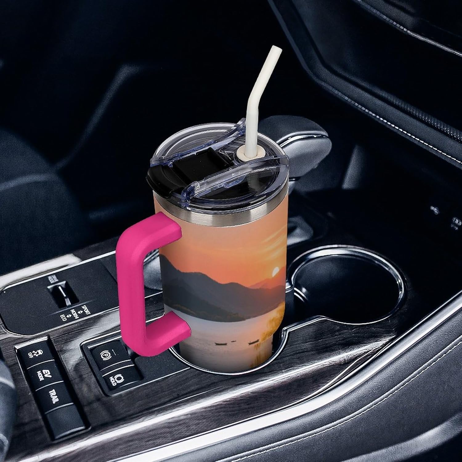 Travel Coffee Mug 40OZ Thermo Cups Thermos Cup Drink Cups Lakeside Dusk Weeping Willows Thermos with Cup with Handle Lid And Straw Suitable for Gifts Parties Offices Traveling