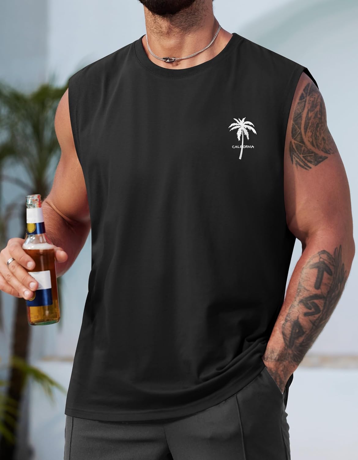 Mens Beach Summer Tank Tops Palm Tree Graphic Vacation Muscle Sleeveless Shirts (S-3XL)