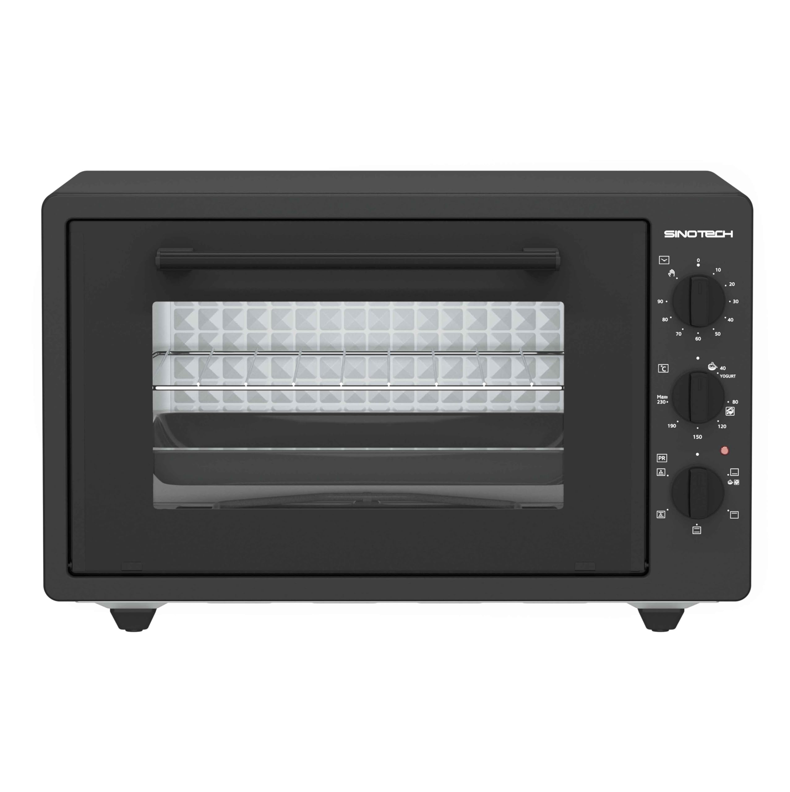 Forno Elettrico Ventilato, 38 Litri, Pareti Smaltate, Doppio Vetro, Timer 90 Minuti, 5 Livelli di Cottura,1300W, con Griglia Metallo e Leccarda Smaltata, Termostato 0-230°C