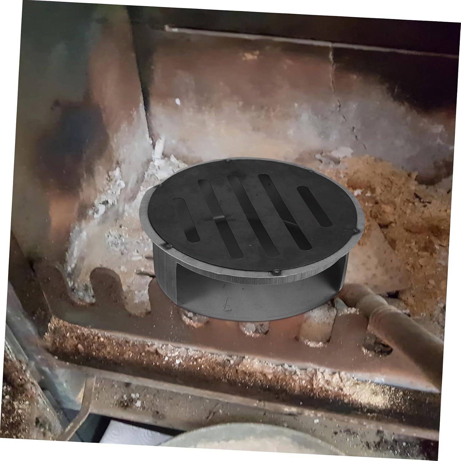 TOYANDONA Fire Pit Ash Tray Holder Round Grate Ash Box for Stove Easy Ash Removal Ventilated Design Outdoor BBQ Camping Accessory
