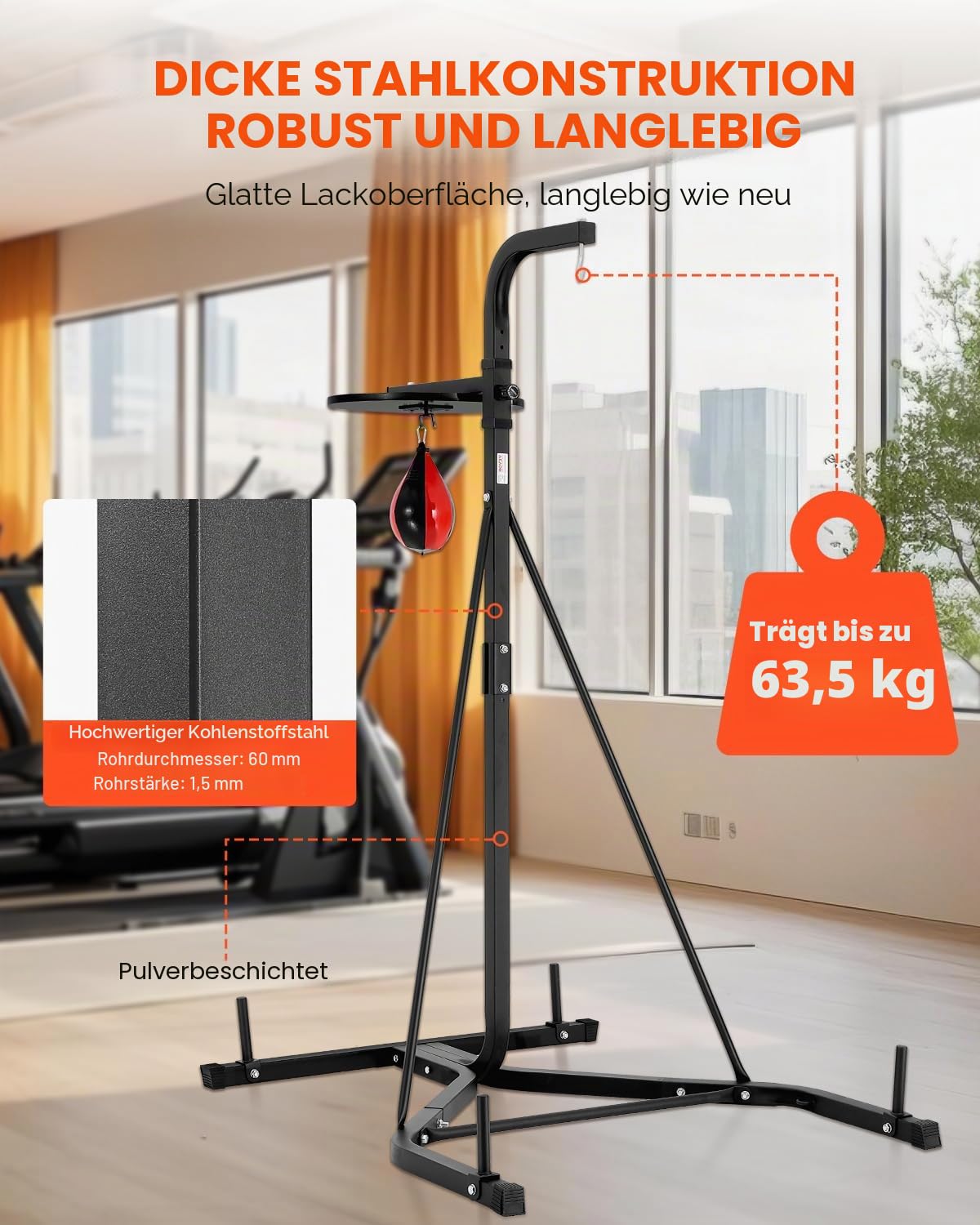 VEVOR 2 in 1 Boxsackständer Trainingsgerät Sandsackgestell aus Stahl, höhenverstellbare Boxsackhalterung (65 kg belastbar), Fitnessgerät Standboxtrainer Speedbag-Ständer für Fitness-Studio