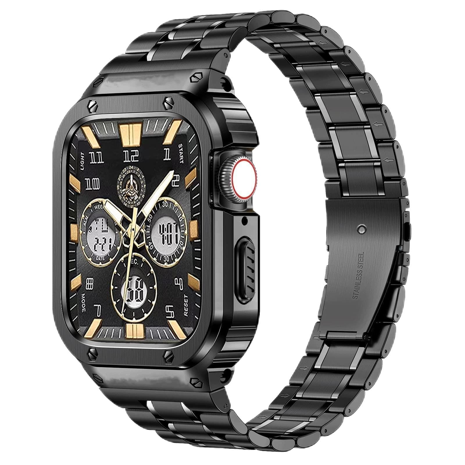 MioHHR Stainless Steel Band with Case for Apple Watch Bands Series 9/8/7