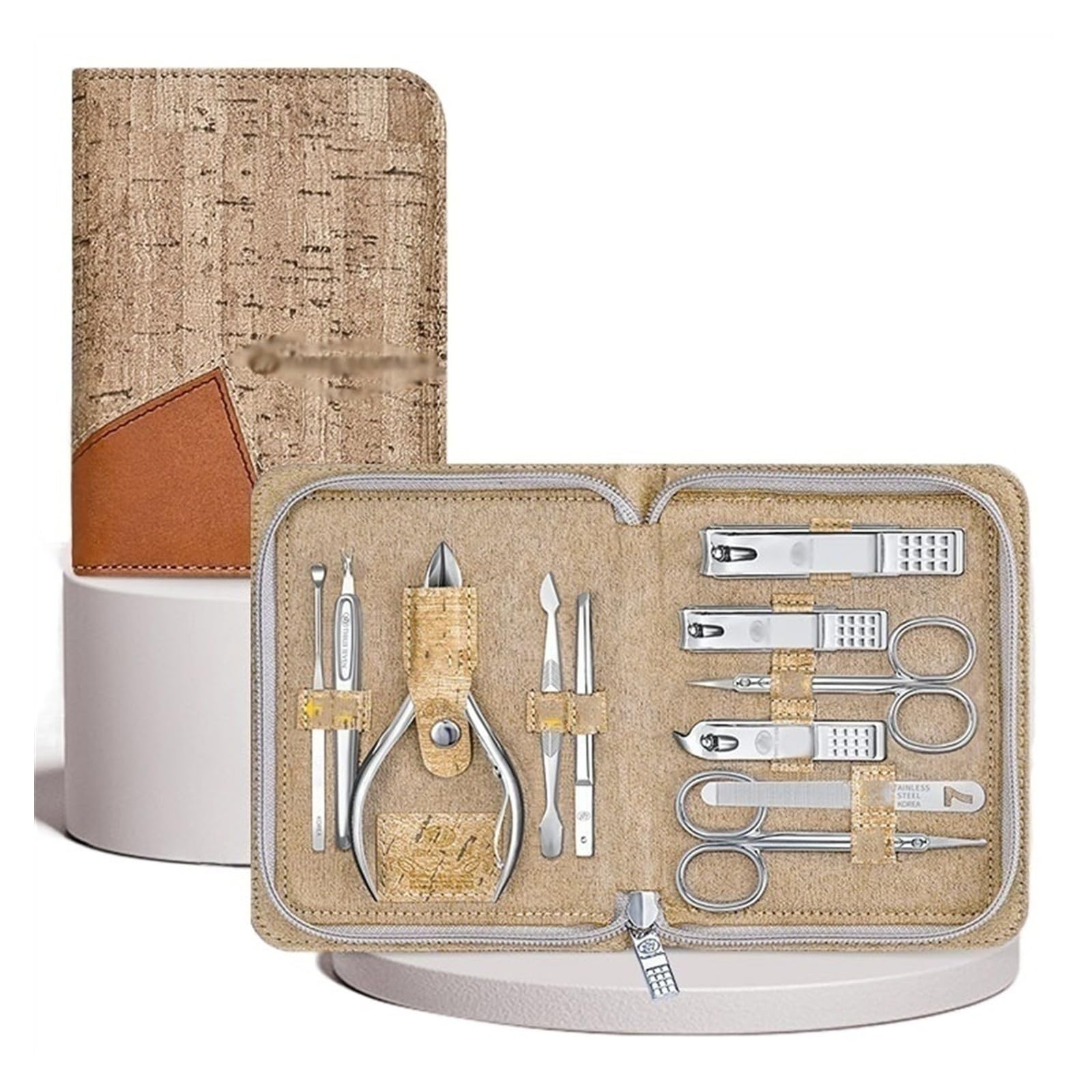 Herramientas para manicura Juego de manicura, juego de cortaúñas profesional de 8/9/10/11 piezas, kit de cuidado de uñas de acero inoxidable, kit de cuidado de pedicura, con estuche de viaje de cuero