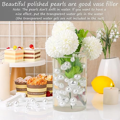 Miniatura 5 de Hicarer 120 cuentas de perlas para jarrón para centros de mesa, soporte para brochas de maquillaje, cuentas de imitación redondas surtidas para
