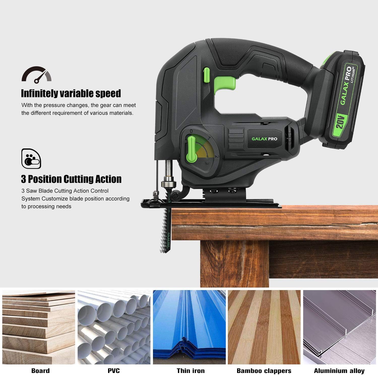 Amazon Crazy 🔥 Deals GALAX PRO DC-20V Max 1.3Ah Lithium Ion 2500SPM Jig Saw tool with Battery and Charger, 8Pcs T-Shank Blades for Wood/Soft Metal/PVC Cutting