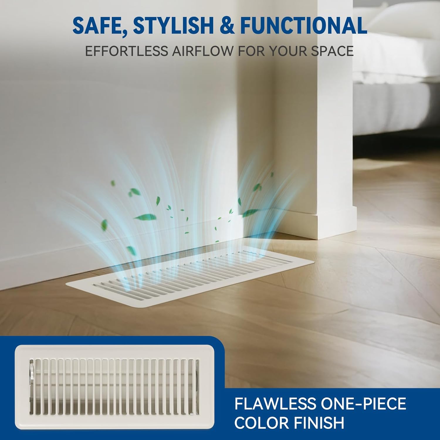 4" x 12" floor register vent covers 4-pack, walkable powder-coated metal vent covers with adjustable airflow, curved safe edges for floor/wall, white 4*12 inches 4pcs white