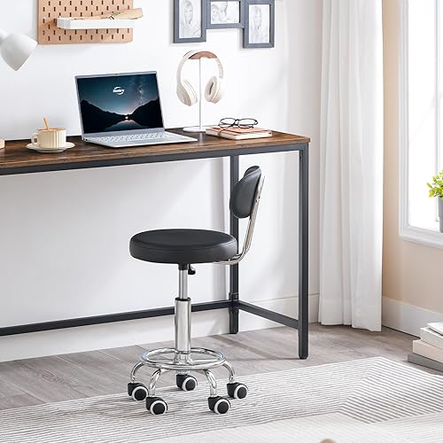 Miniatura 4 de HOOBRO Taburete con ruedas ajustable en altura, silla de dibujo giratoria de 360, silla de escritorio de oficina multiusos, silla giratoria de salón