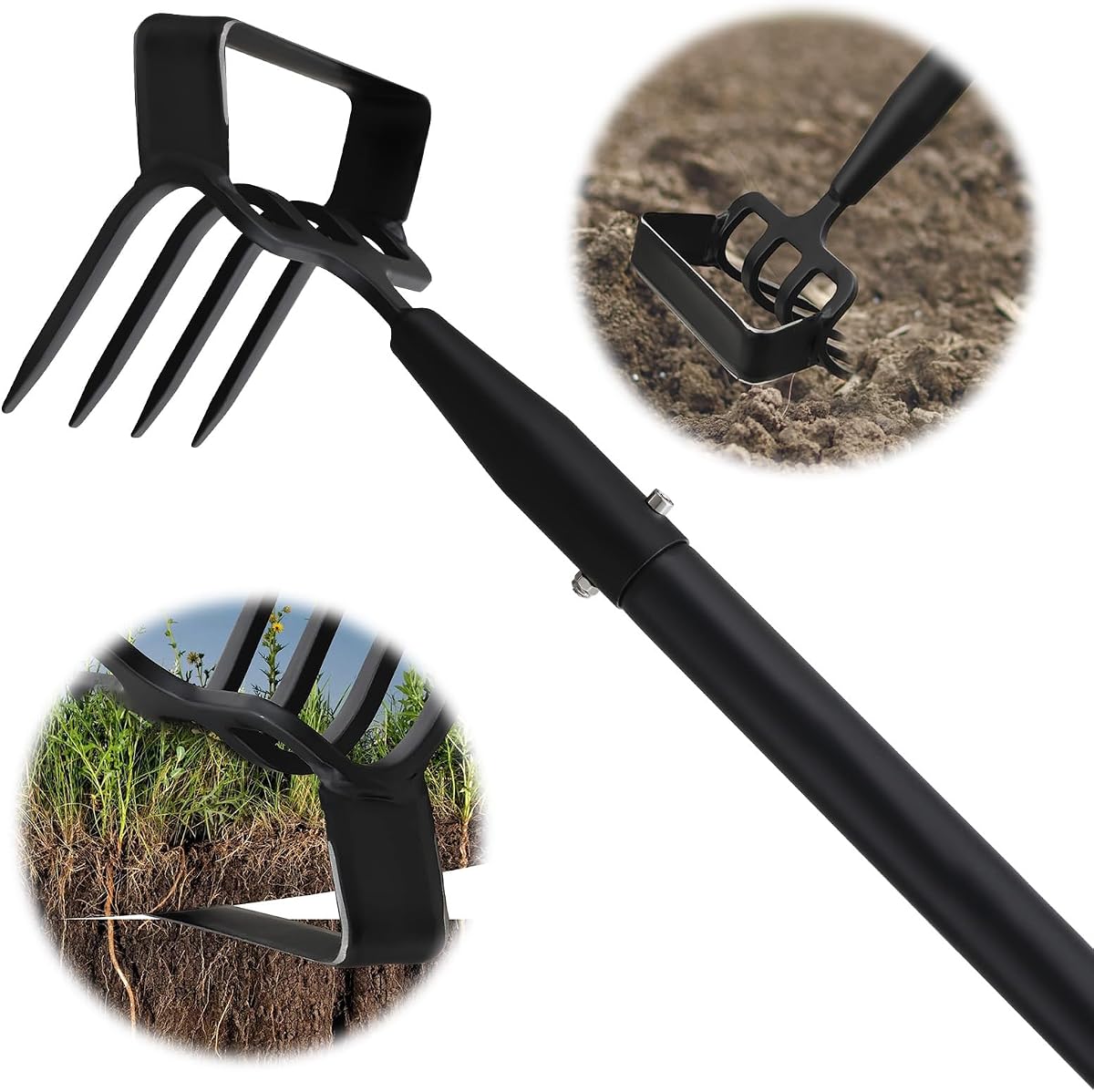 Azada de jardín, herramienta de malas hierbas de 62 pulgadas, cultivador de suelo largo, azada de estribo de metal resistente, herramienta de jardín, rastrillo rascador para macizos de flores, patio, cultivo de jardín, aflojamiento del suelo, excavación de malezas