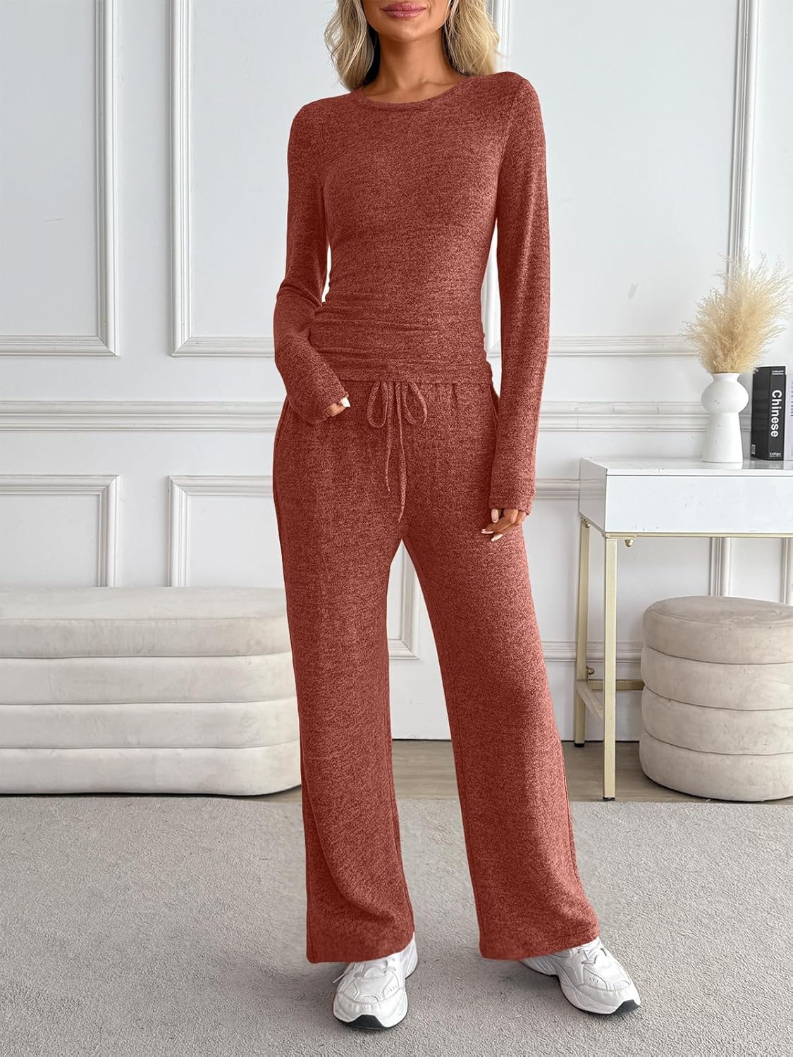 LILLUSORY Womens 2 Piece Matching Lounge Sets 2025 Fall Fashion Knit Sweater Airport Travel Vacation Outfits Gym Sweatsuits - Image 6