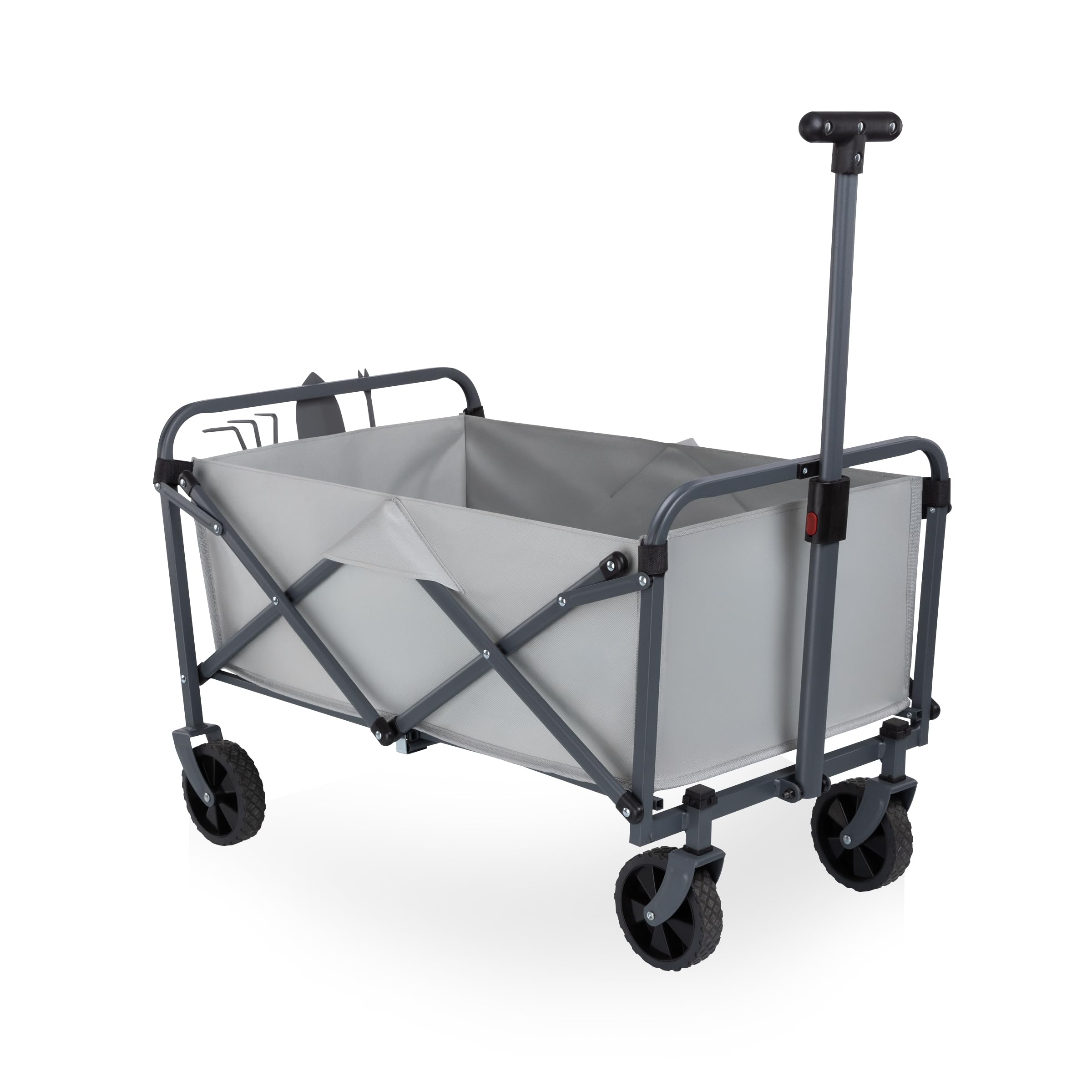 Picnic TIME Garden Wagon with 3 Piece Tools, Utility Cart with Wheels, Steel Frame Collapsible Wagon for Outdoor, Rolling Cart Featuring Telescopic Handle, Removable Insert, and Pockets, (Fog Gray)-image-0