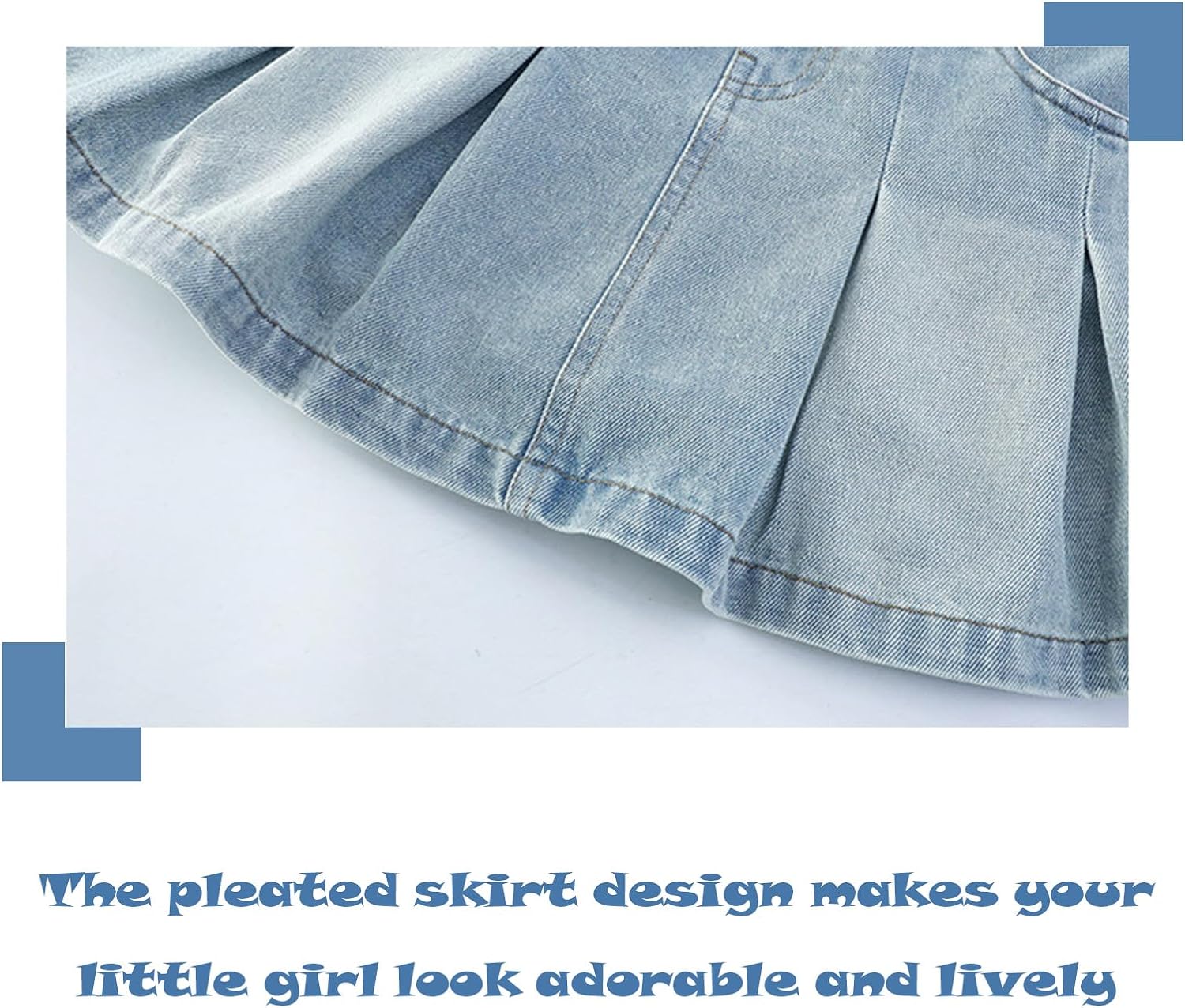 Little Girl's Denim Skirts Short Flared Pleated Toddler Jean Skorts with Lining Shorts Underneath - Image 3
